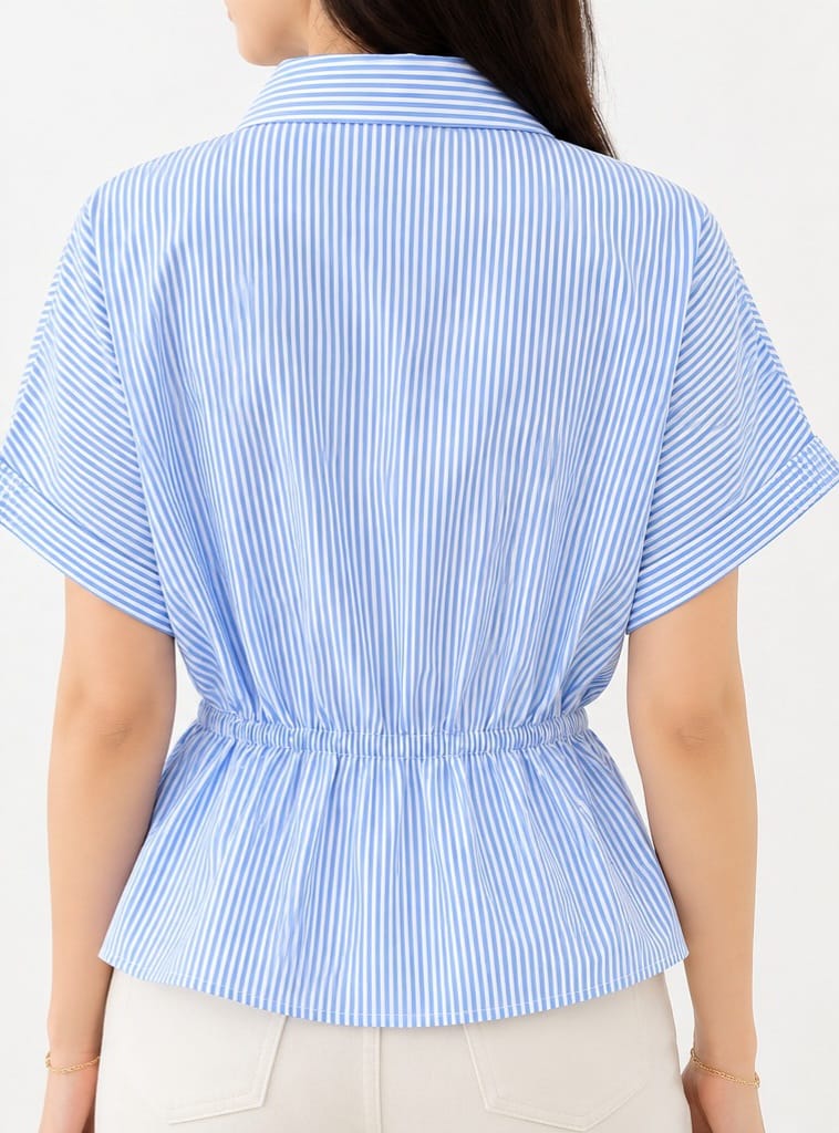 Kemeja Linen Wanita - Motif Bergaris - Soft Blue