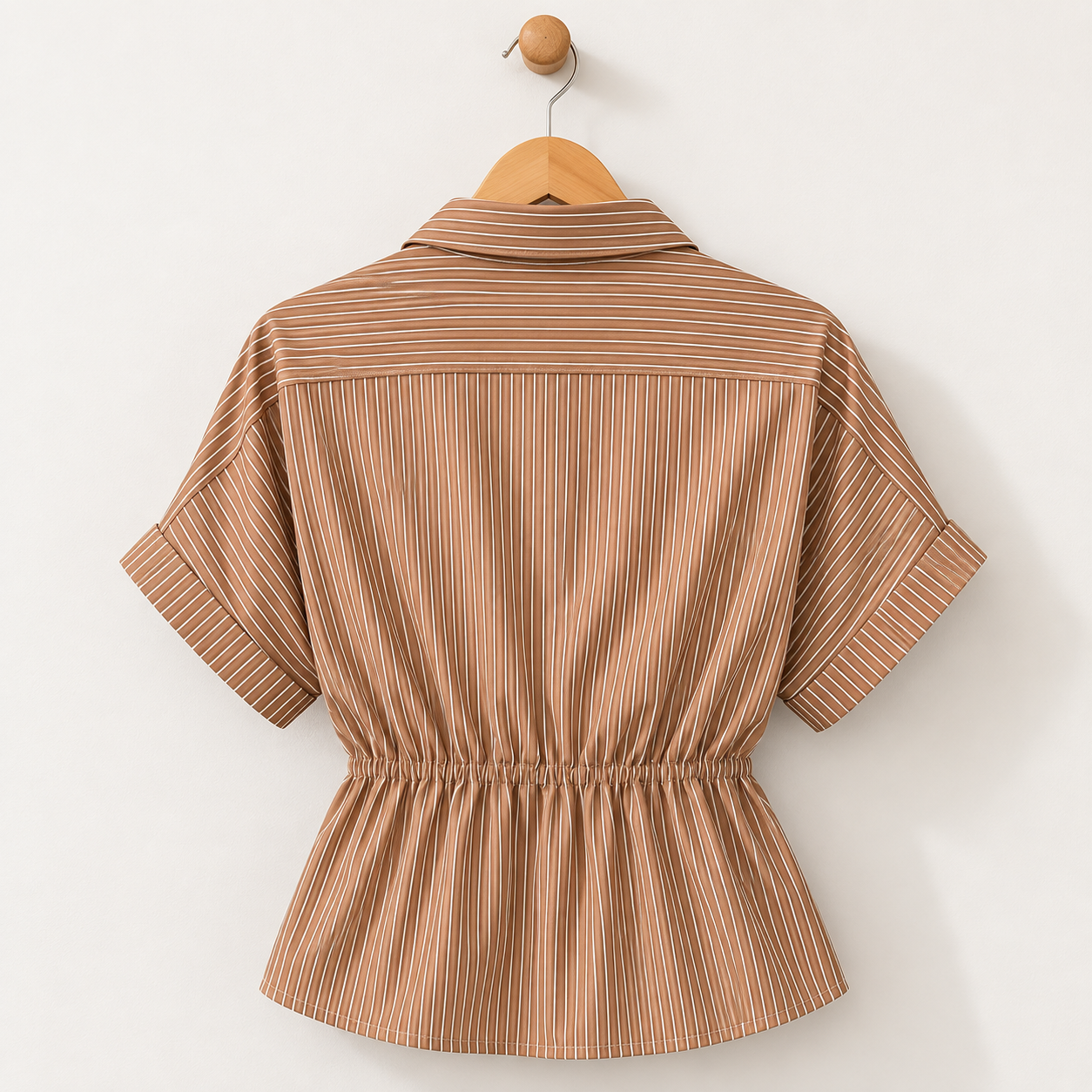Kemeja Linen Wanita - Motif Bergaris - Soft Brown