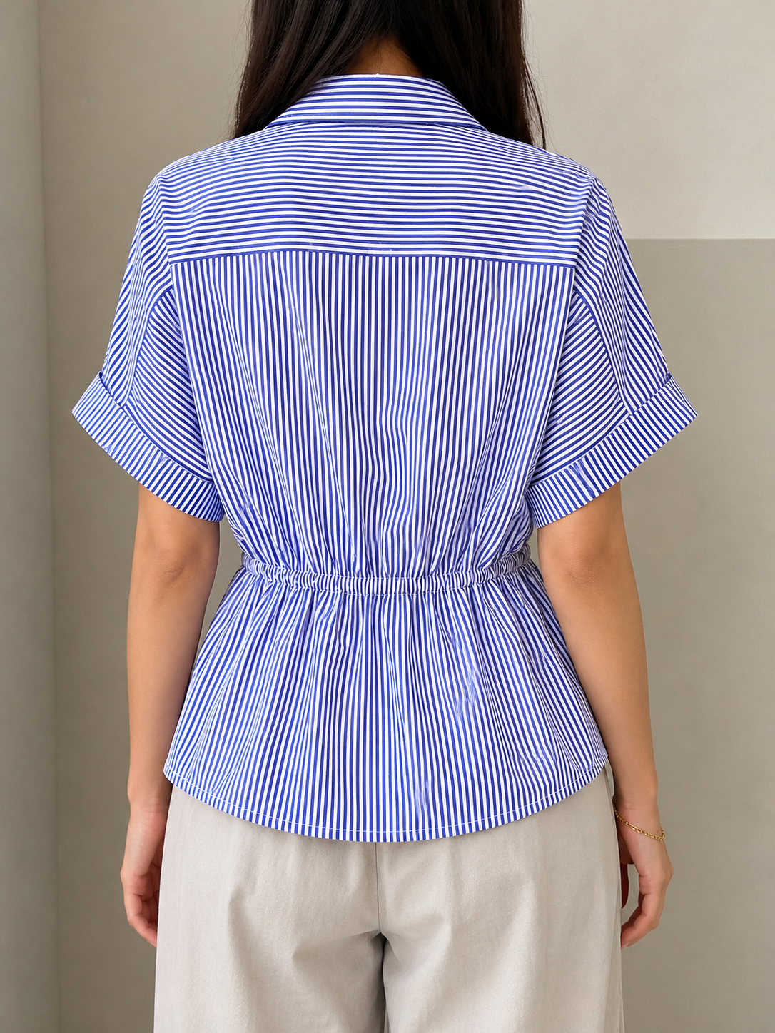 Kemeja Linen Wanita - Motif Bergaris - Blue