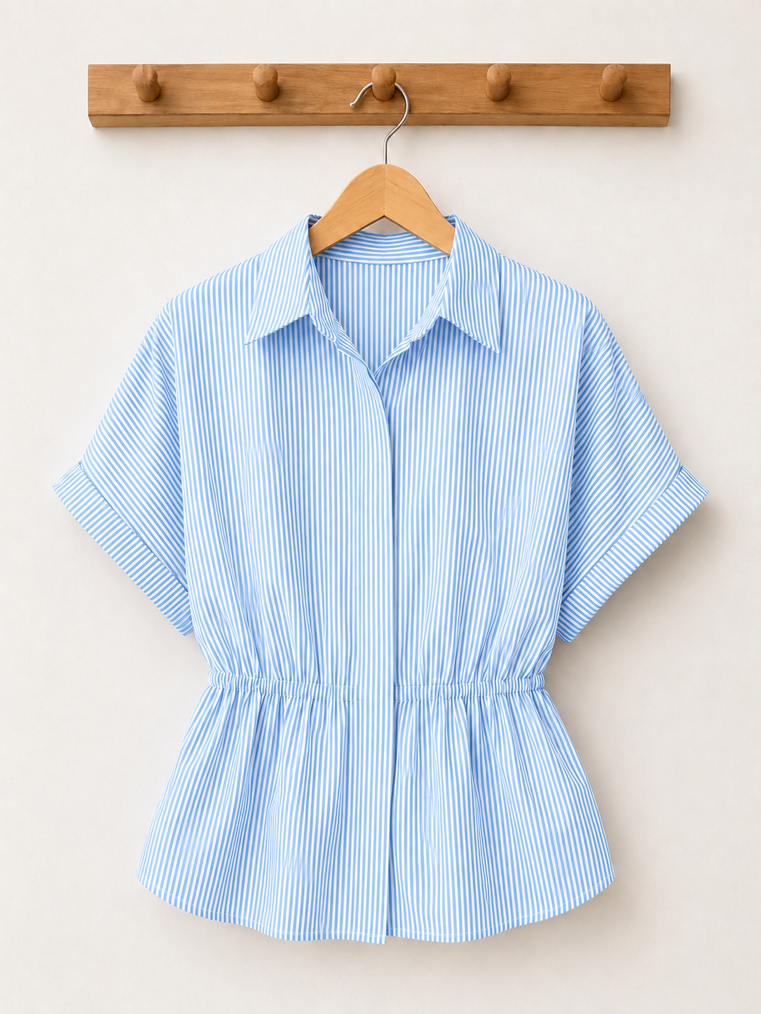 Kemeja Linen Wanita - Motif Bergaris - Soft Blue
