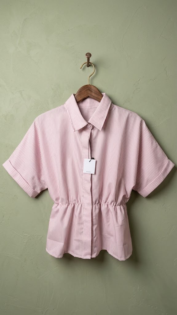 Kemeja Linen Wanita - Motif Bergaris - Soft Pink